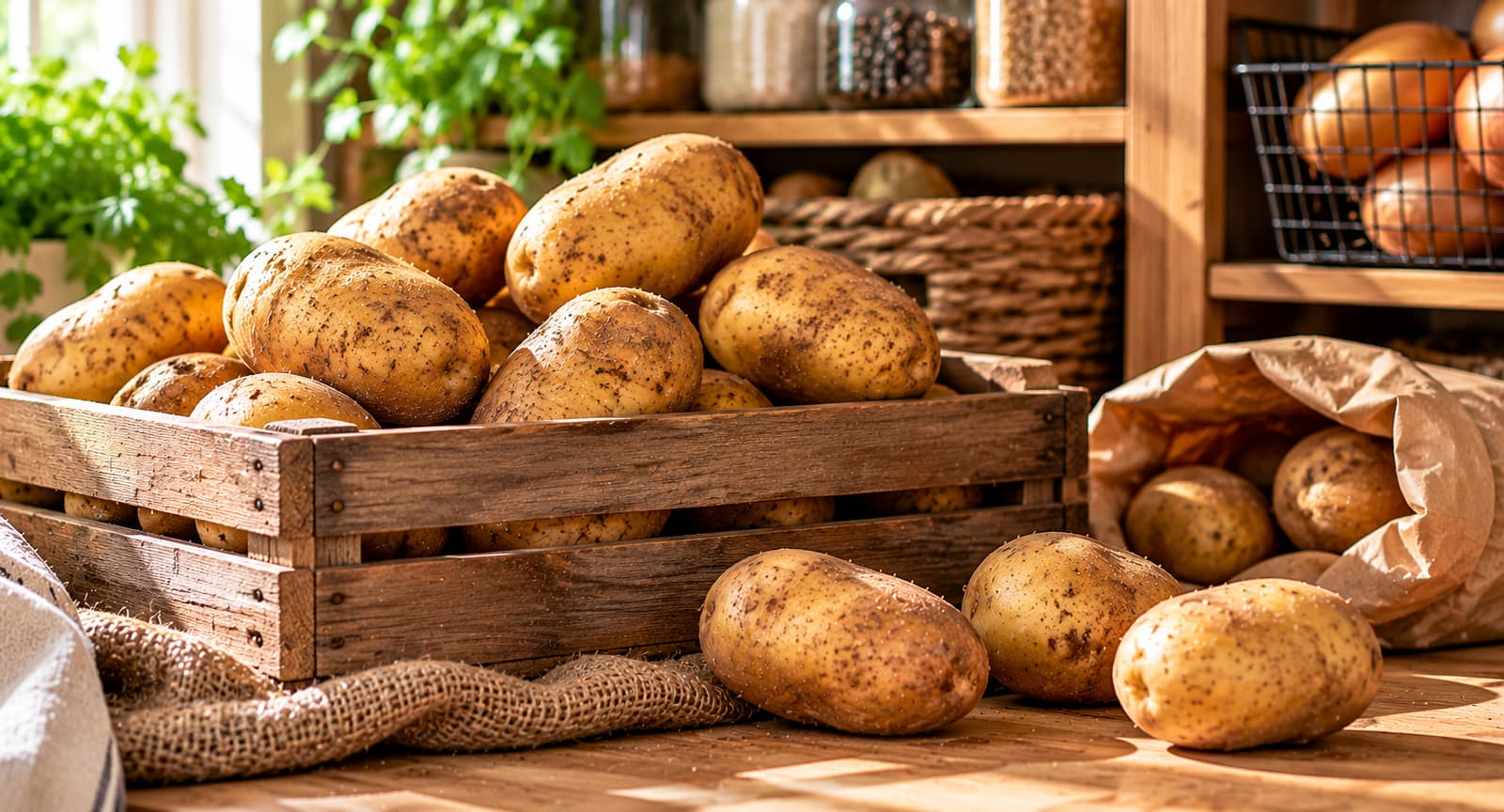 Rustic Pantry Crate of Potatoes